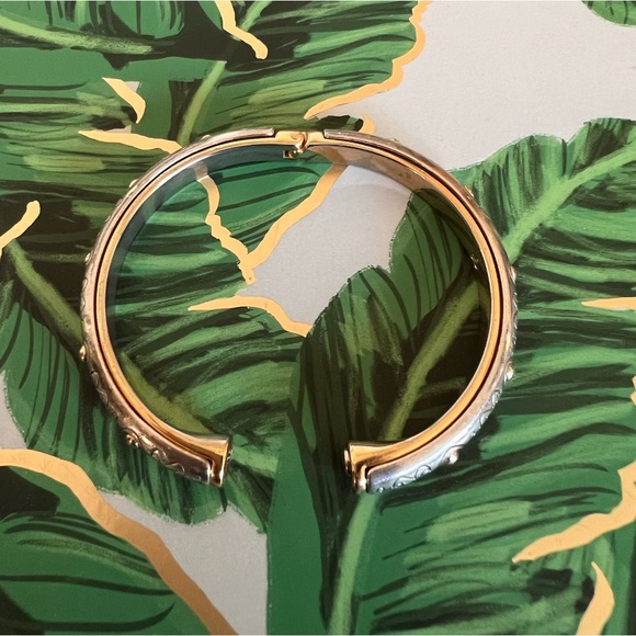 BRIGHTON Aires Hinged Bangle Two Tone Gold & Silver Plated Etched Magnetic Clasp - Picture 9 of 13
